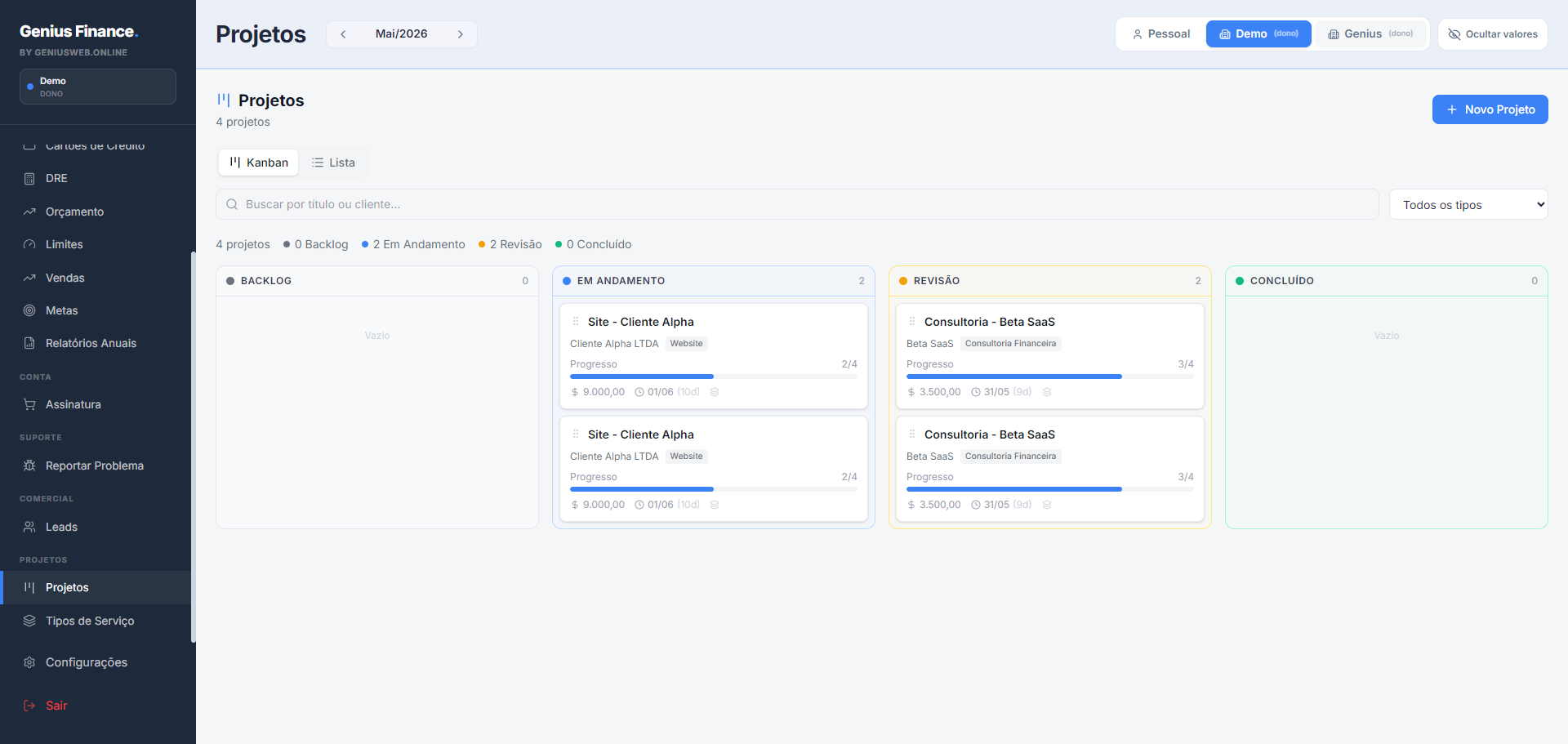 Projetos e Kanban